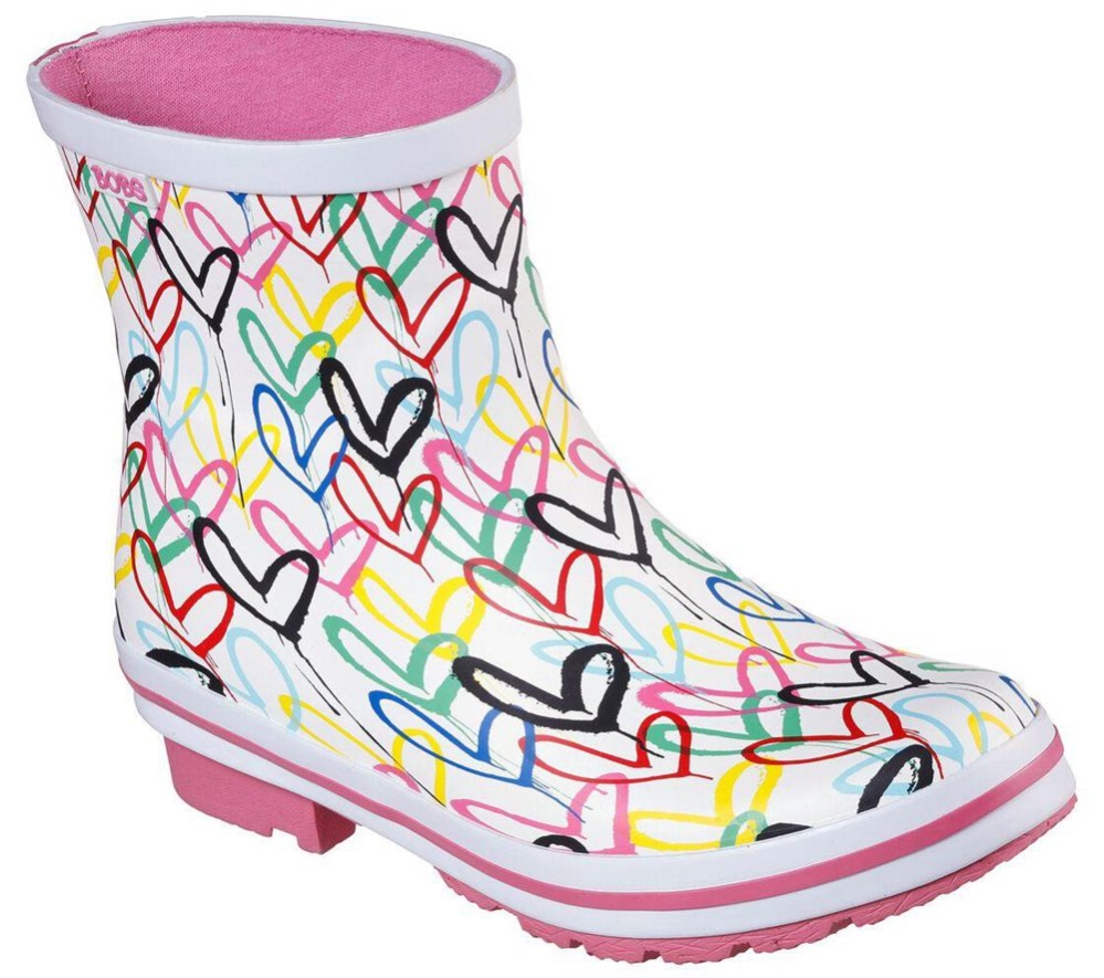 Skechers x JGoldcrown: BOBS Rain Check - Raining Love Women\'s Rain Boots White Multicolor | CMPJ26375