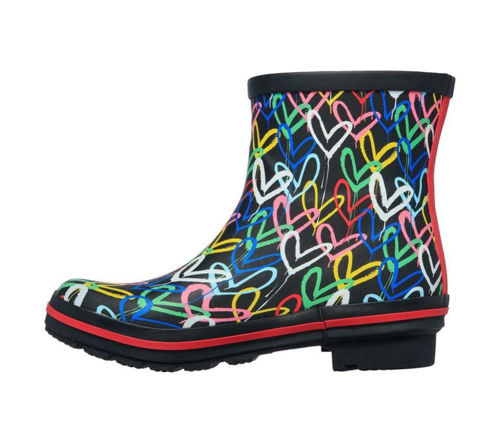 Skechers x JGoldcrown: BOBS Rain Check - Raining Love Women's Rain Boots Black Multicolor | WJPK69037