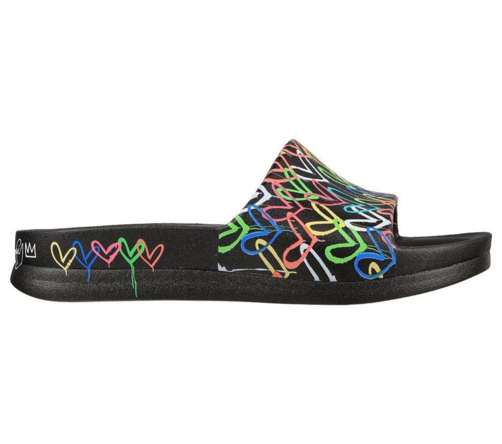 Skechers x JGoldcrown: Foamies Cali Charm - Trust Love Women's Slides Black Multicolor | DIHB37412