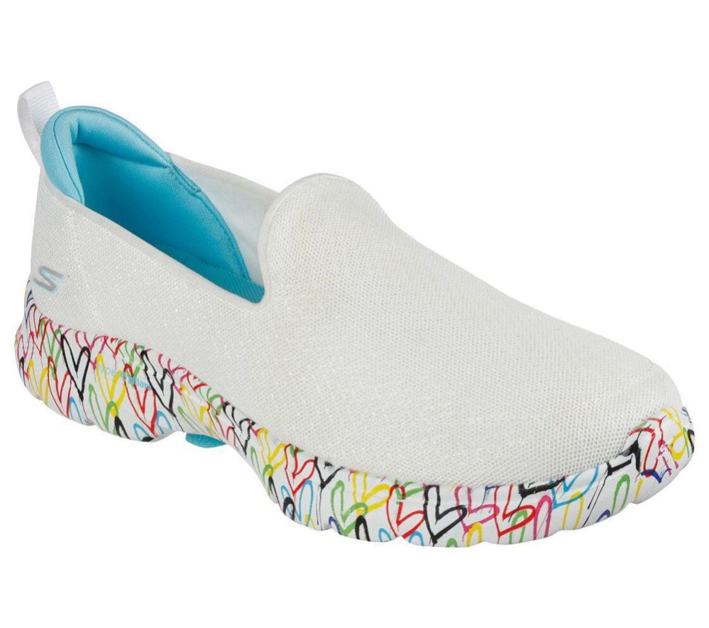 Skechers x JGoldcrown: GOwalk 6 - Iconic Hearts Women\'s Walking Shoes White Multicolor | OEWU35267