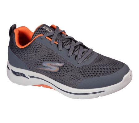 Skechers GOwalk Arch Fit - Idyllic Men's Walking Shoes Grey Orange | SNJX04865