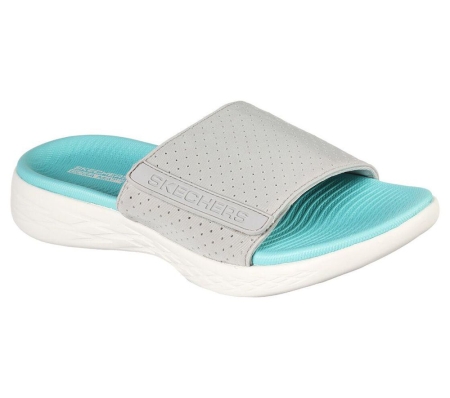 Skechers On the GO 600 - Poolside Women's Slides Grey Turquoise | SPRY09847
