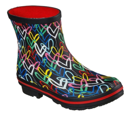 Skechers x JGoldcrown: BOBS Rain Check - Raining Love Women's Rain Boots Black Multicolor | WJPK69037